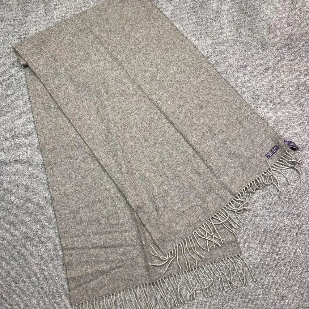 Ralph Lauren Scarf Adult Gray 100% Cashmere Fringe Made England Purple Label